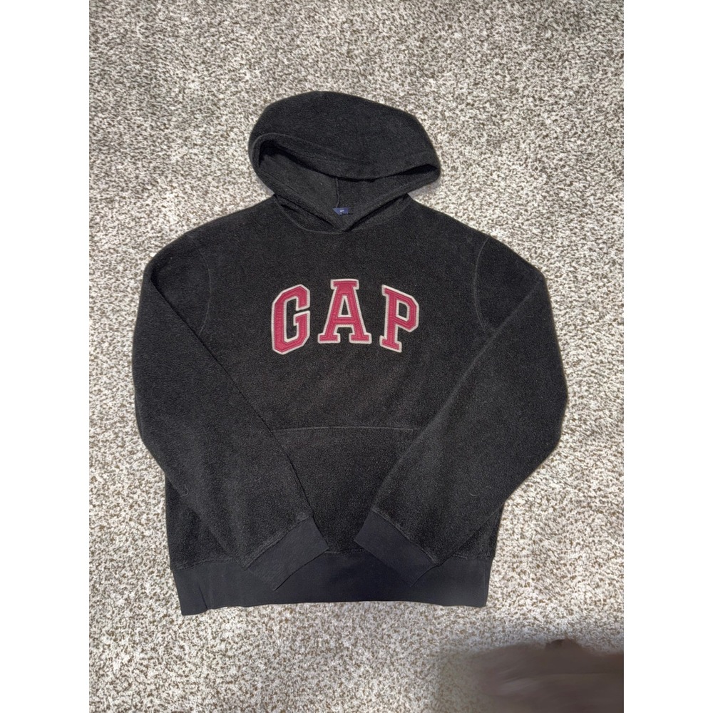 Gap Fleece Hoodie Black Burgundy Red Arch Logo Pullover Sweatshirt Small